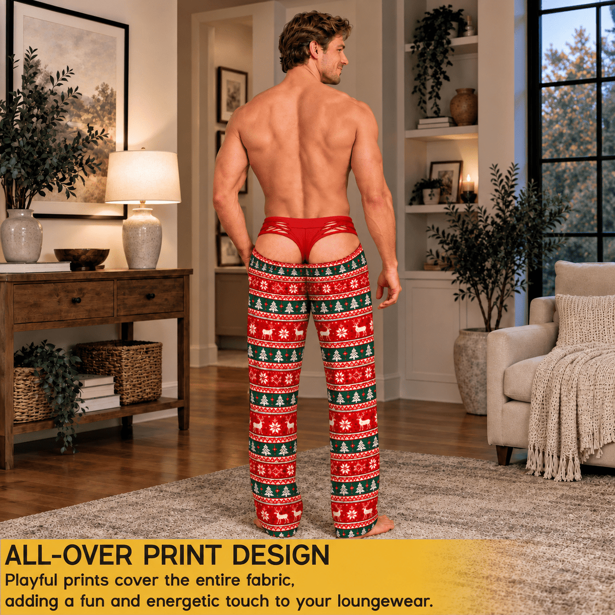 Red Green Funny Mens Pajama Pants, Custom Pajamas for Cozy Winter Nights, Festive Gag Gifts and Cheerful Christmas Pajamas at Home, Pallyprints Co.