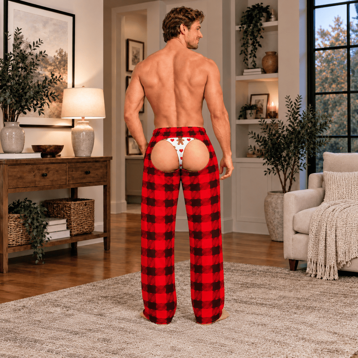 Funny Mens Pajama Pants with Gingerbread Plaid, Custom Pajamas for Cozy Lounging, Gag Gifts and Cozy Festive Christmas Pajamas, Pallyprints Co.