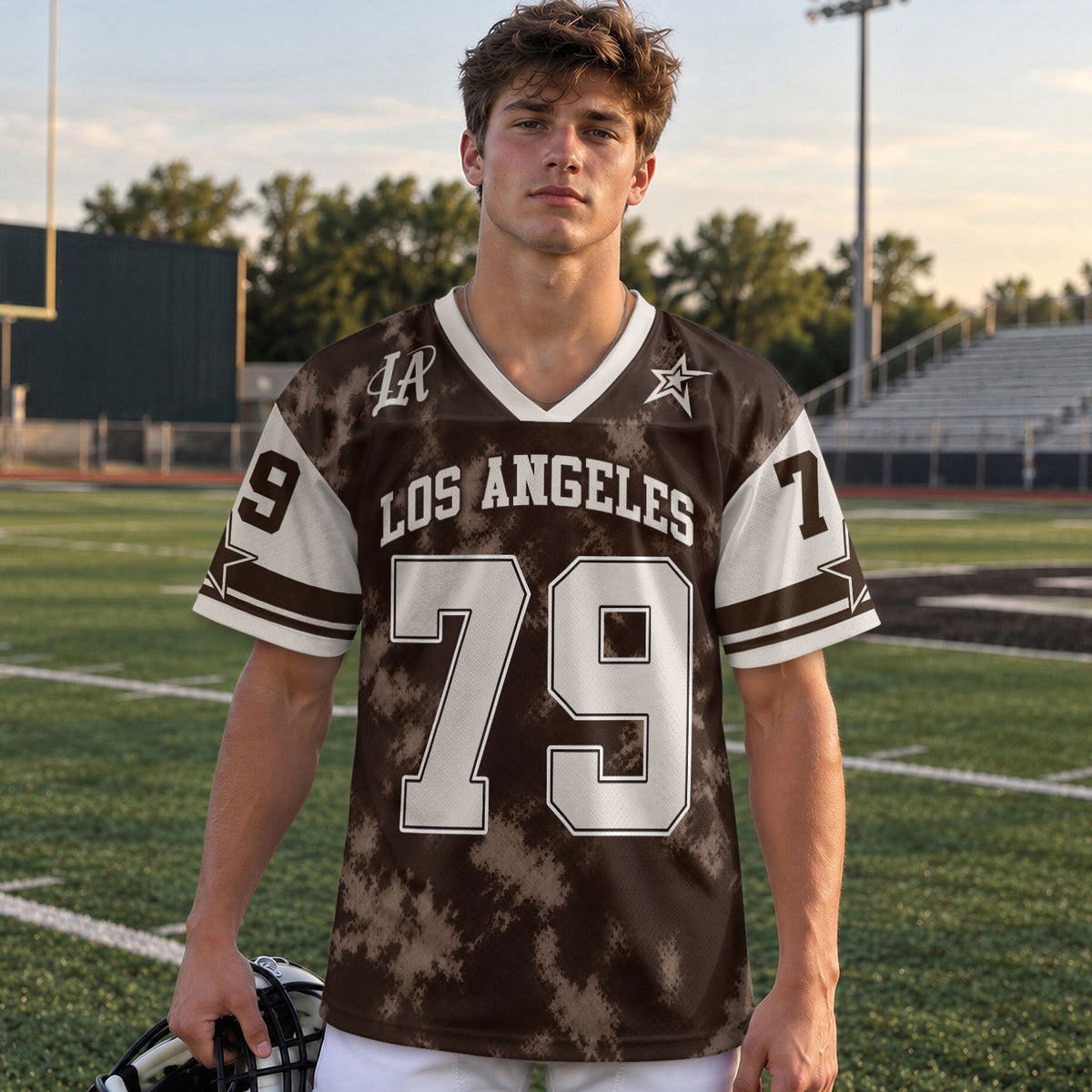 Custom Los Angeles Football Jersey Unisex Brown Tie Dye Y2K Jersey Shirt Clothing Top