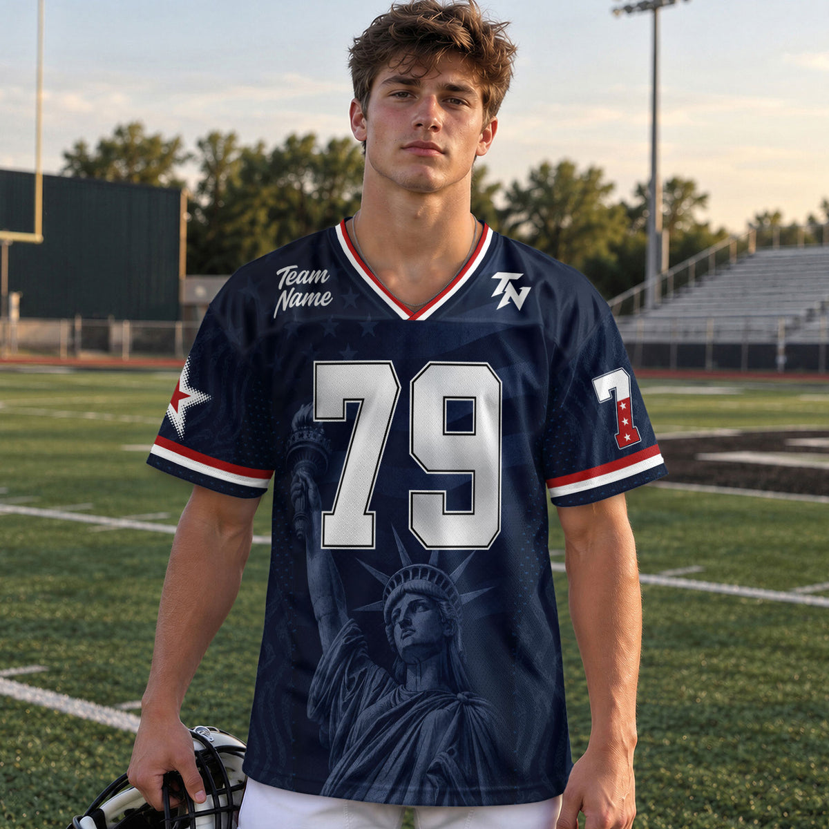 Custom Eagle Guard Football Jersey Unisex Blue Star Patriotic Y2K Outfits Shirt Top