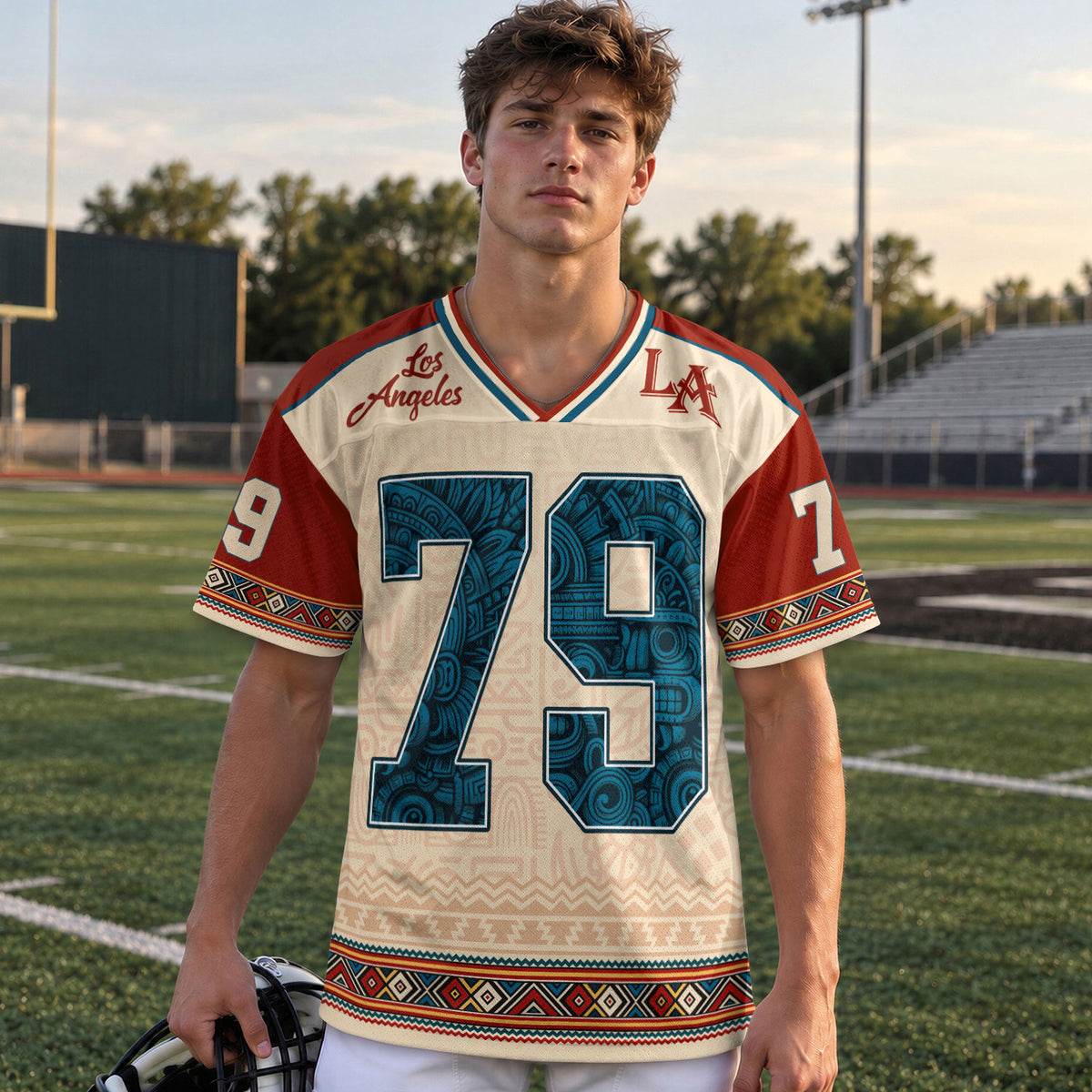 Custom Red Blazing Stars Football Jersey Unisex Tribal Print Y2K Jersey Shirt Top