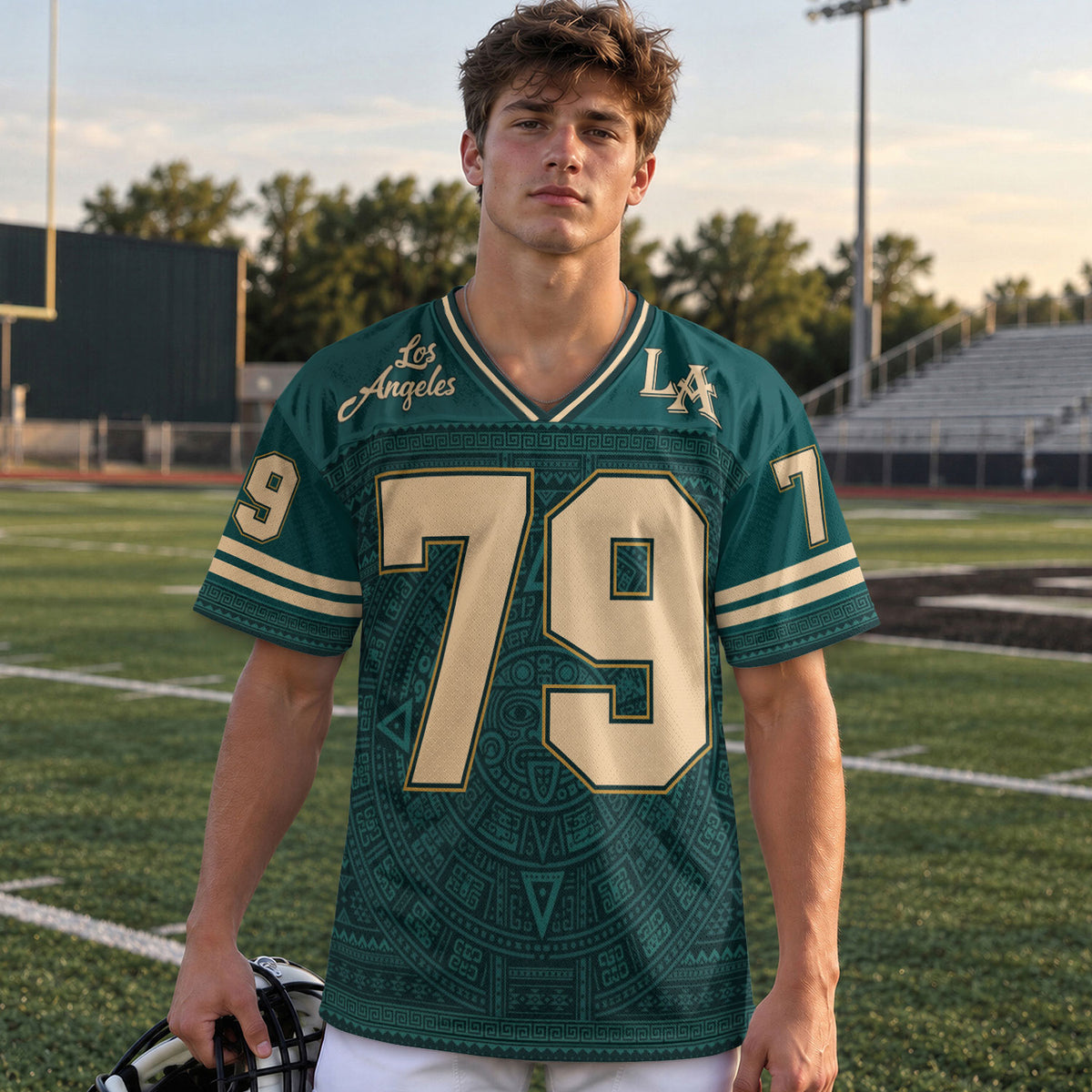 Custom Green Storm Hawks Football Jersey Unisex Aztec Pattern Y2K Outfits Clothing