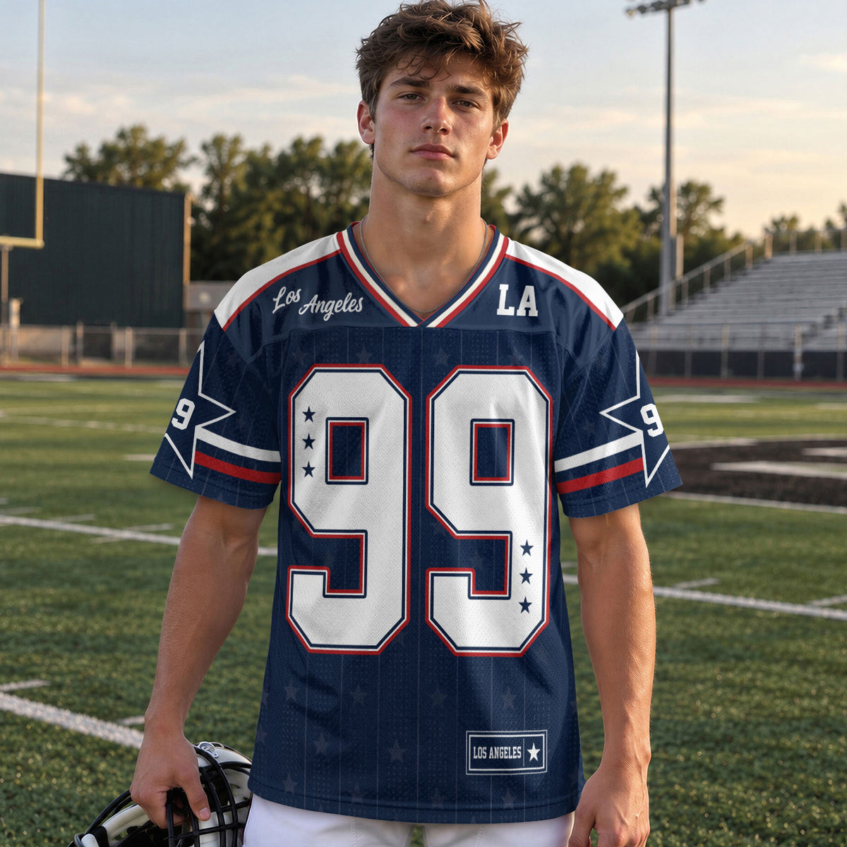Custom Blue Los Angeles Football Y2K Jersey Unisex Star Patriotic Team Shirt Top Apparel