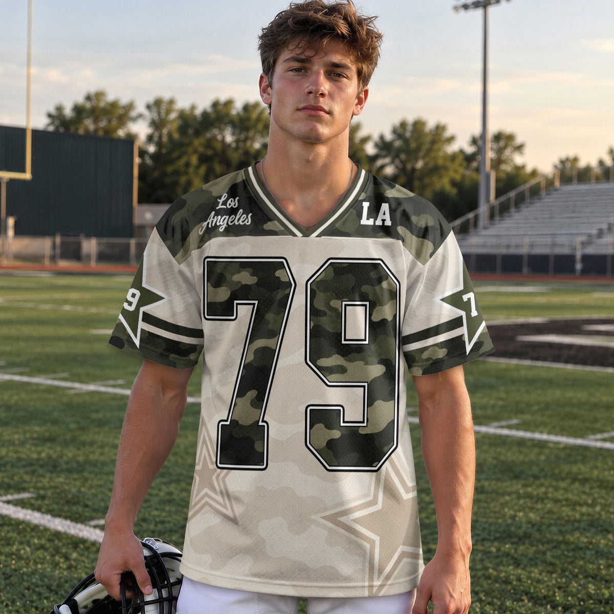 Custom Camo Los Angeles Football Y2K Jersey Unisex Star Camouflage Team Shirt Top