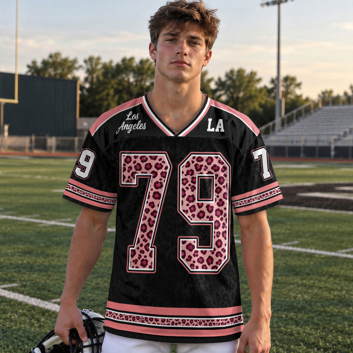 Custom Pink Leopard Los Angeles Football Y2K Jersey Unisex Cheetah Print Team Shirt