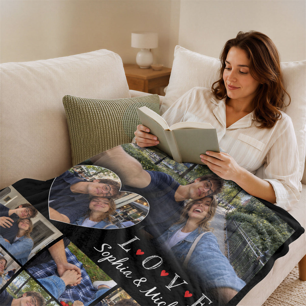 Custom Photo Collage Fleece Blanket Couple Love Heart Picture Throw Warm Bed Spreads