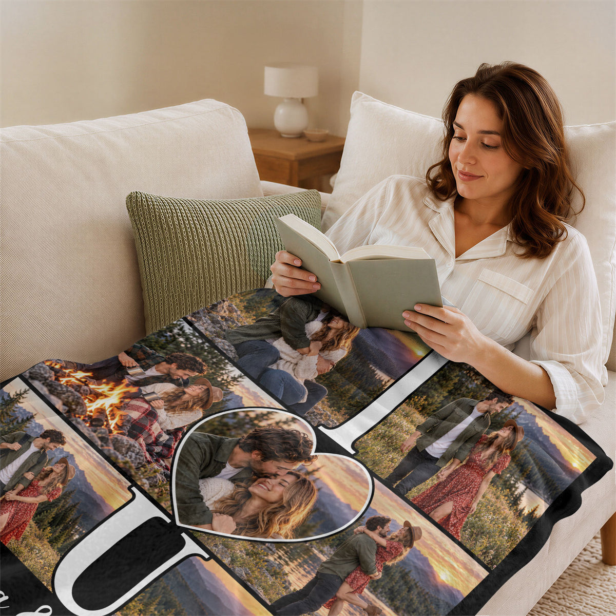 Custom Photo Collage Fleece Blanket Couple Love Heart Picture Throw Warm Bedding Cover