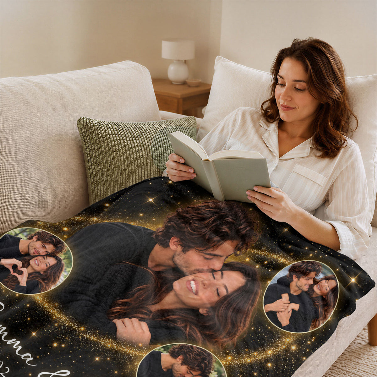 Custom Photo Collage Fleece Blanket Starry Sparkle Picture Throw Warm Bedding Cover