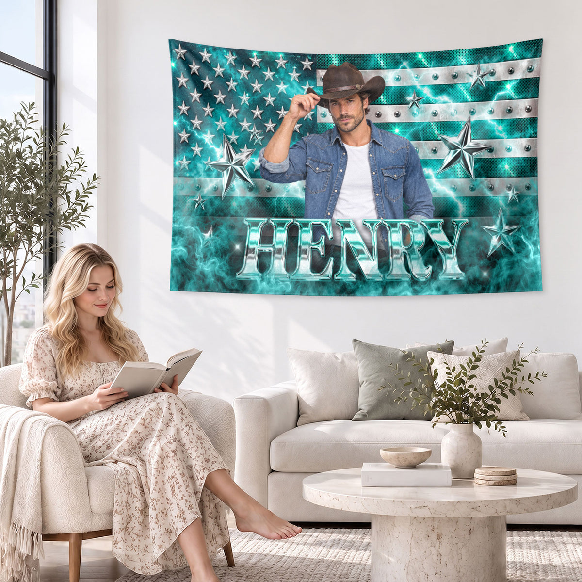 Custom Photo Patriotic American Flag Tapestry Lightning Stars Wall Hanging Backdrop Sheet