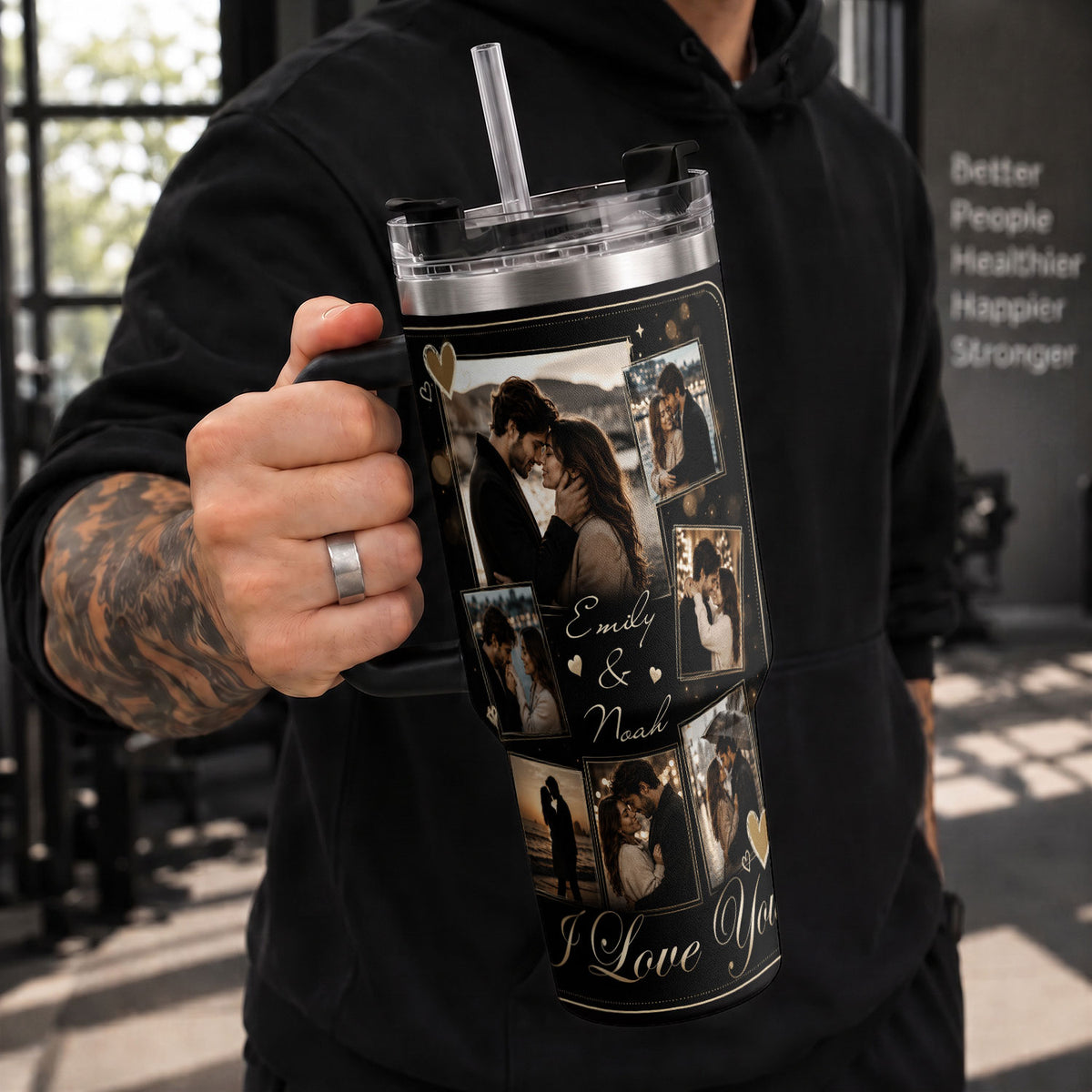 Custom Couple Memory Collage Tumbler Names Date Insulated Drinkware Cup Lid Piece