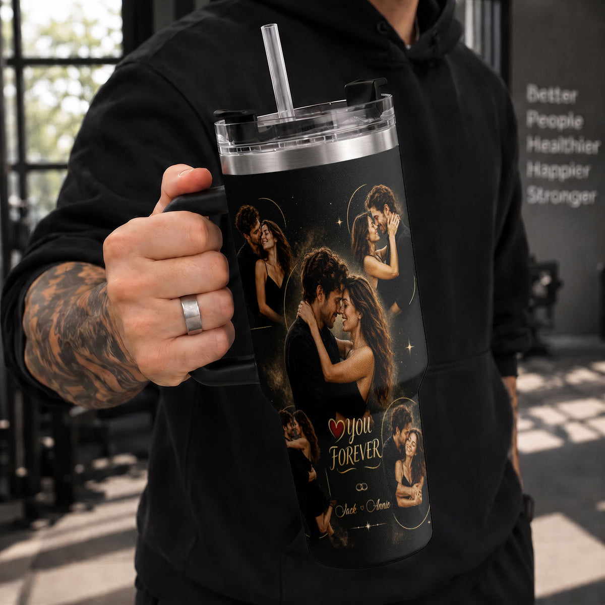 Custom Couple Forever Photo Collage Tumbler Names Date Thermal Drinkware Cup Lid Item