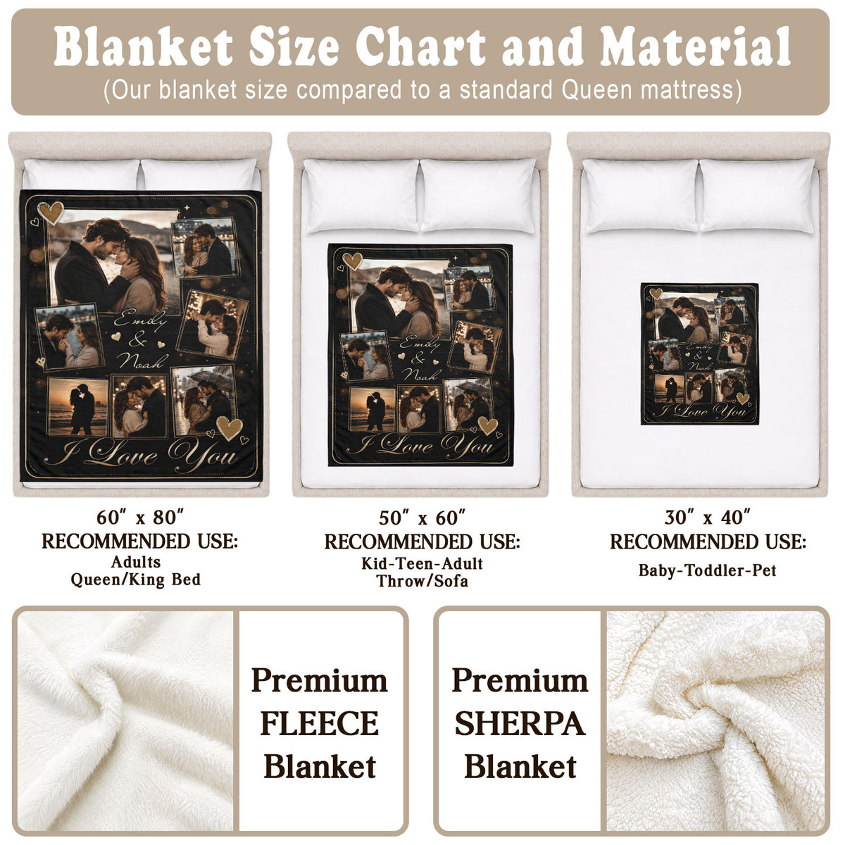 Custom Couple Photo Blanket Picture Collage I Love You Names Soft Fleece Anniversary Gift