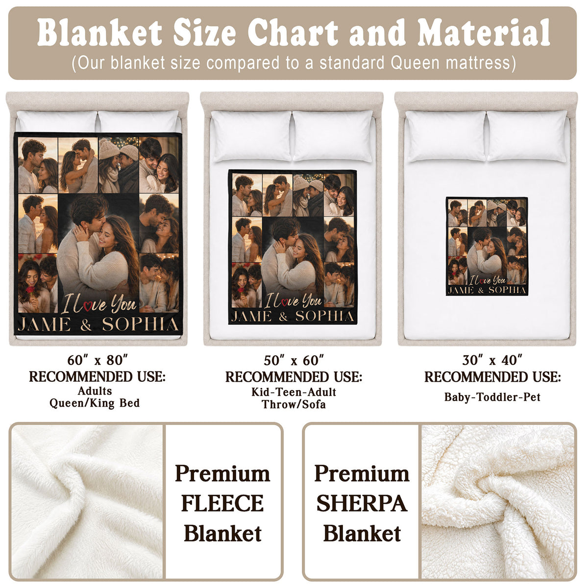 Custom Photo Blanket Collage Couple Names I Love You Soft Fleece Throw Romantic Love Gift