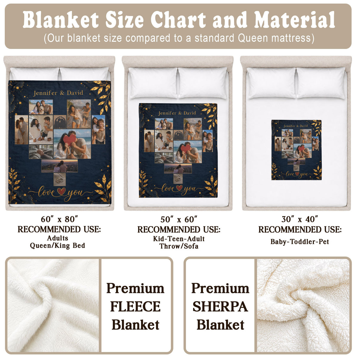 Custom Couple Photo Blanket Picture Heart Collage Names Soft Fleece Throw Anniversary Gift