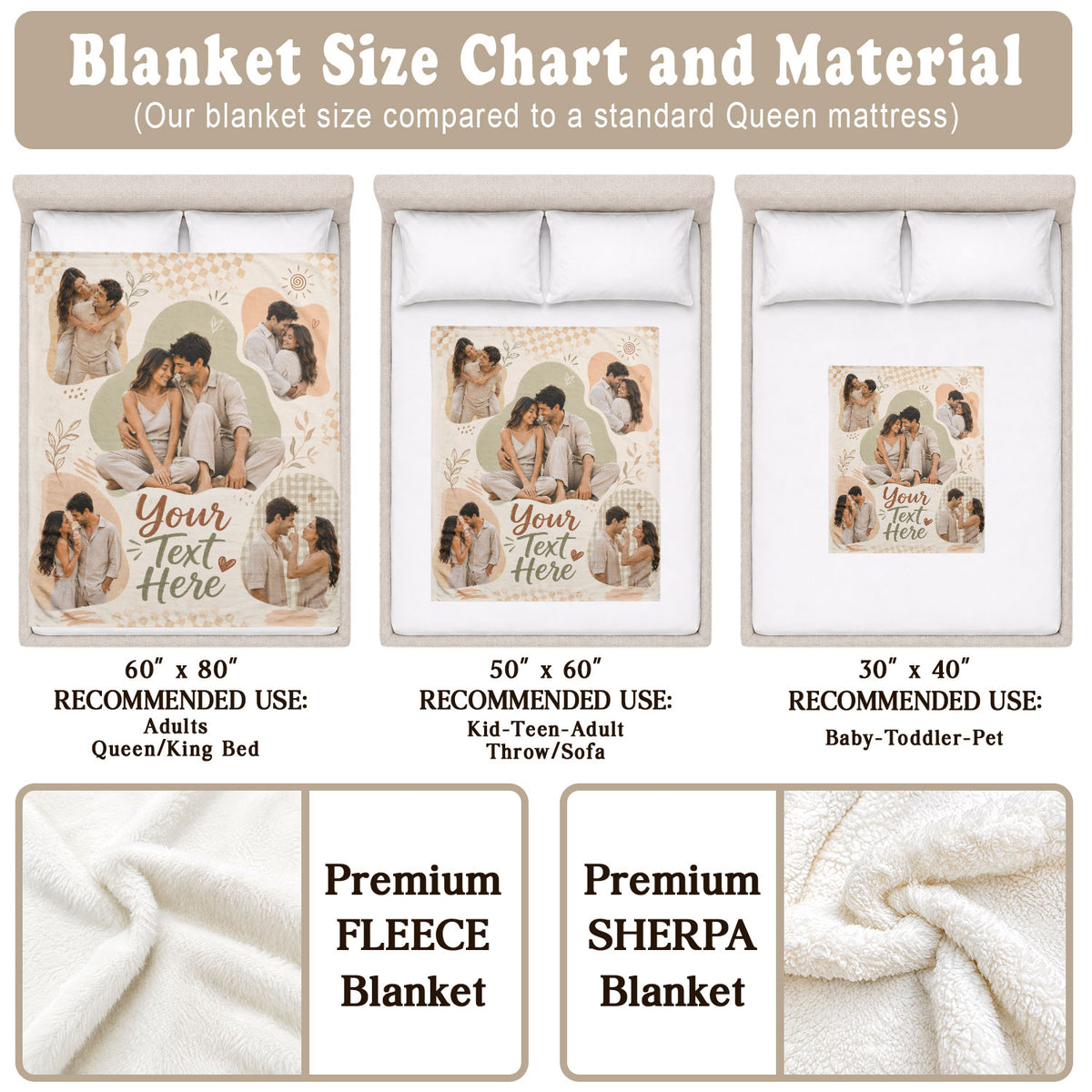 Custom Couple Photo Blanket Picture Collage Boho Soft Fleece Throw Anniversary Love Gift