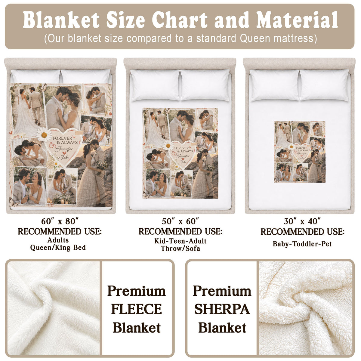 Custom Couple Photo Blanket Picture Forever Always Heart Collage Fleece Anniversary Gift