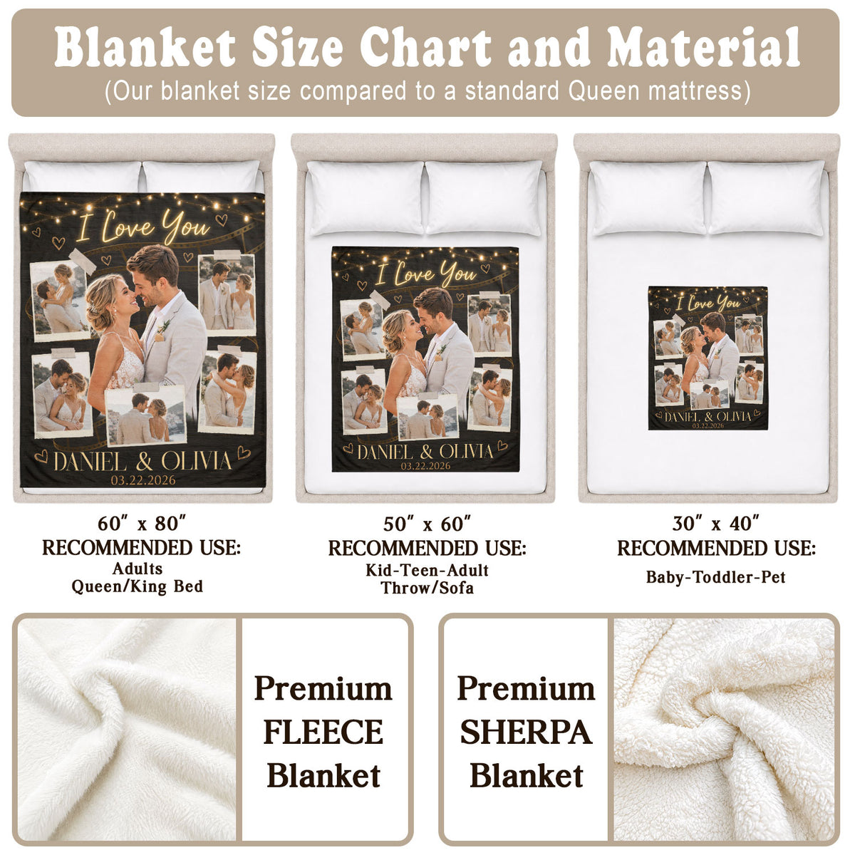 Custom Photo Blanket Couple Personalized Anniversary Gift Film Strip Collage Throw Blanket