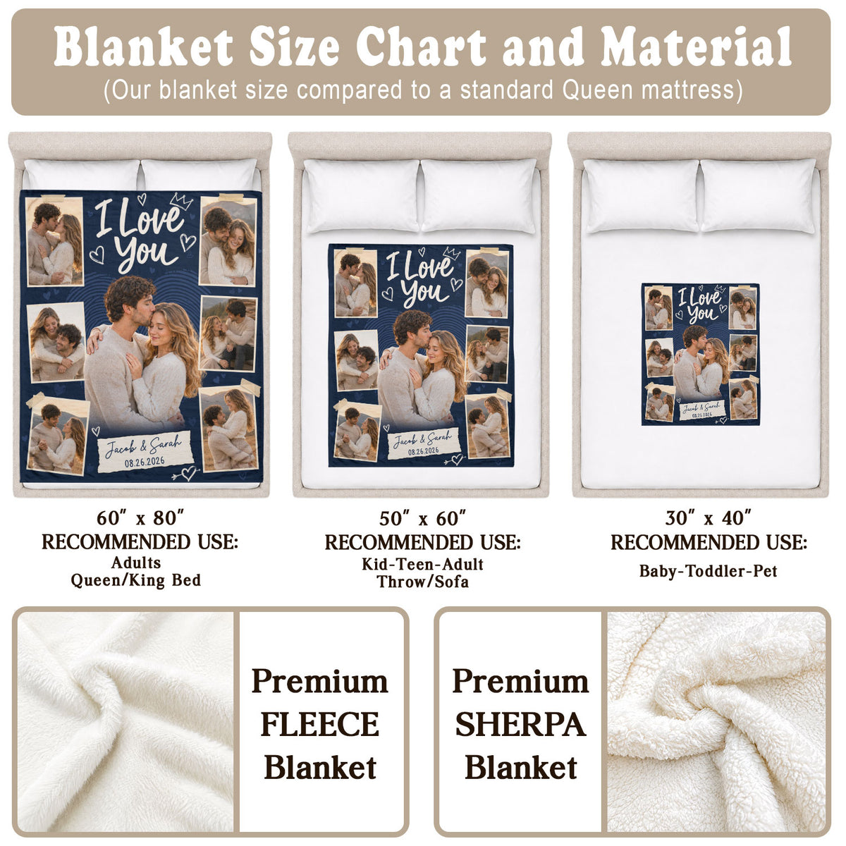 Personalized Photo Blanket for Couples Romantic I Love You Picture Collage Blanket