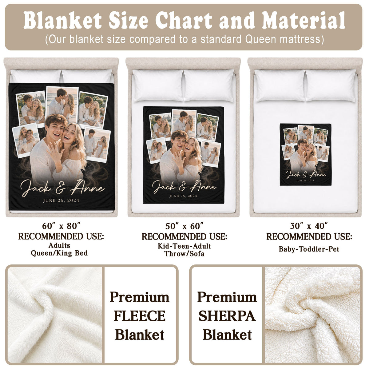 Custom Couple Photo Collage Engagement Blanket Names Date Throw Blanket Keepsake Decor