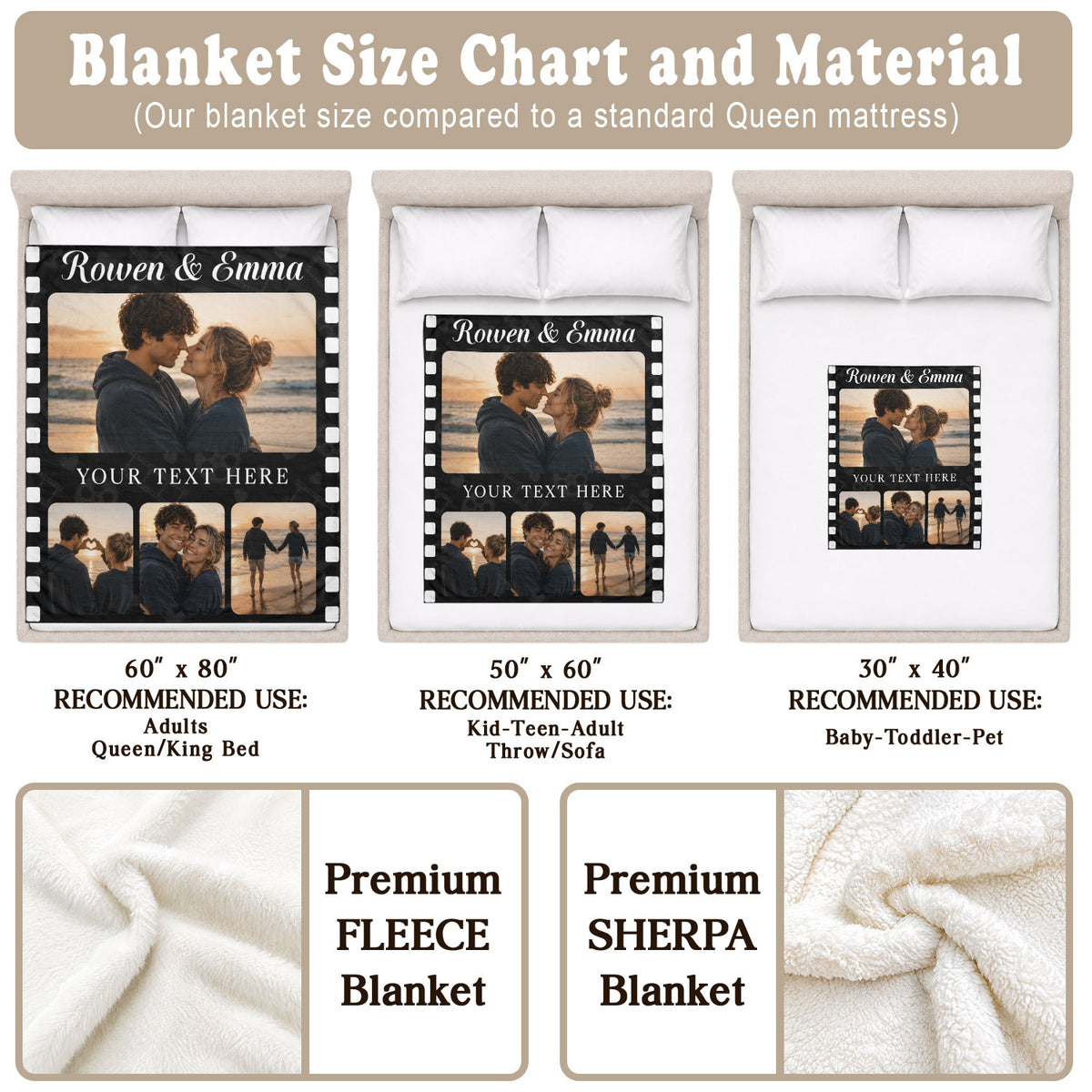 Custom Couple Photo Collage Film Strip Blanket Couple Names Throw Blanket Keepsake