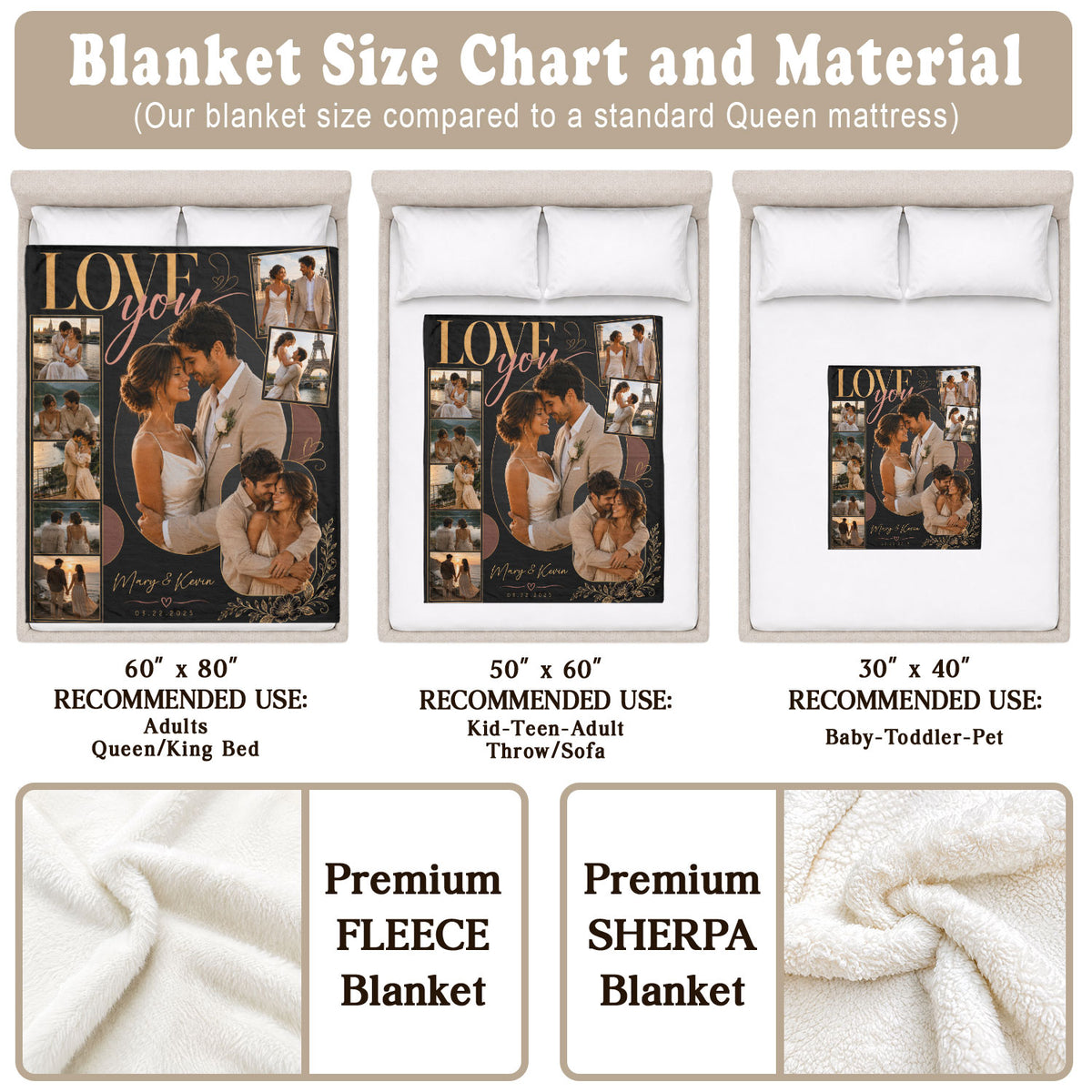 Custom Photo Blanket Collage Couple Names Love You Date Soft Fleece Throw Romantic Gift