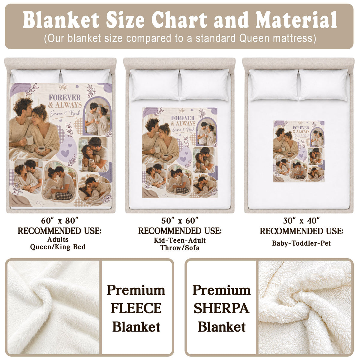 Custom Couple Photo Blanket Picture Collage Soft Lavender Fleece Throw Anniversary Gift