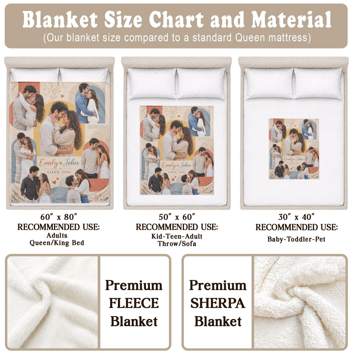 Custom Photo Blanket Collage Couple Names Date Soft Fleece Throw Boho Art Anniversary Gift