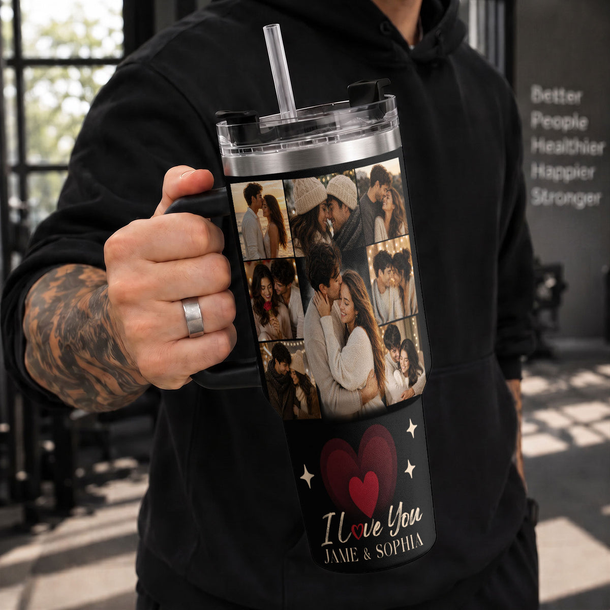 Custom Personal Photo Collage Couple Tumbler Names Text Insulated Beverage Mug Cup Item