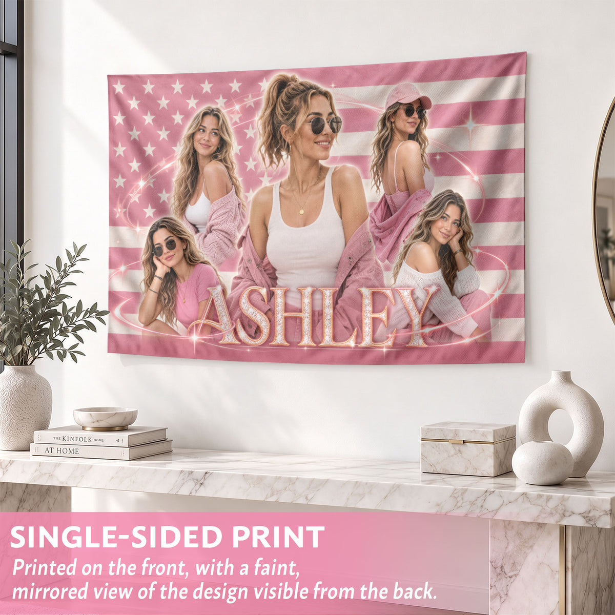 Custom Photo Patriotic American Flag Tapestry Sparkle Stars Swirl Wall Hanging Backdrop
