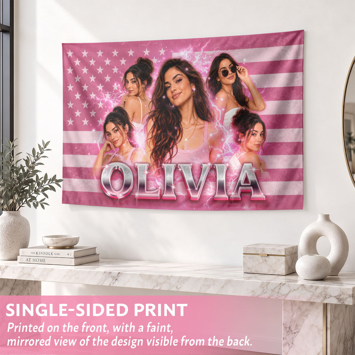 Custom Photo Patriotic American Flag Tapestry Lightning Stars Wall Hanging Sheet Backdrop