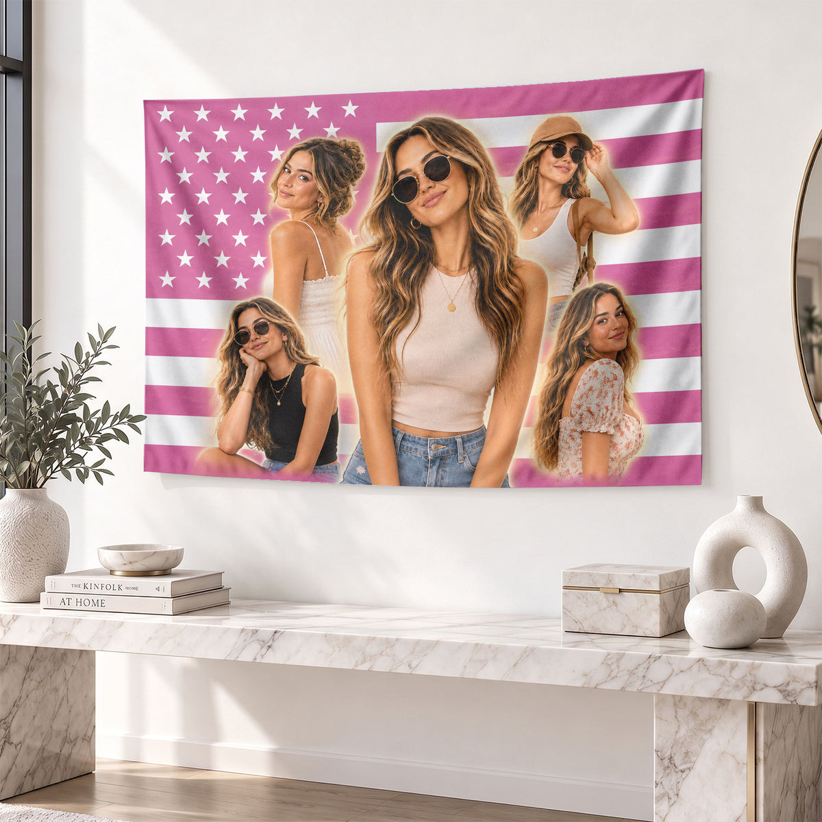 Custom Photo Patriotic American Flag Tapestry Stars Collage Wall Hanging Backdrop Sheet