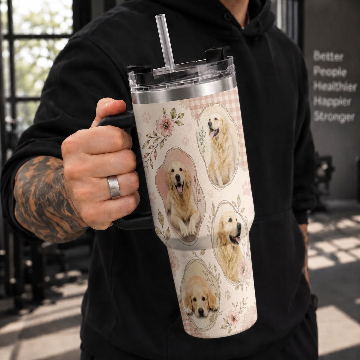 Custom Dog Photo Tumbler with Handle Forever In My Heart Personalised Pet Loss Memorial Gift