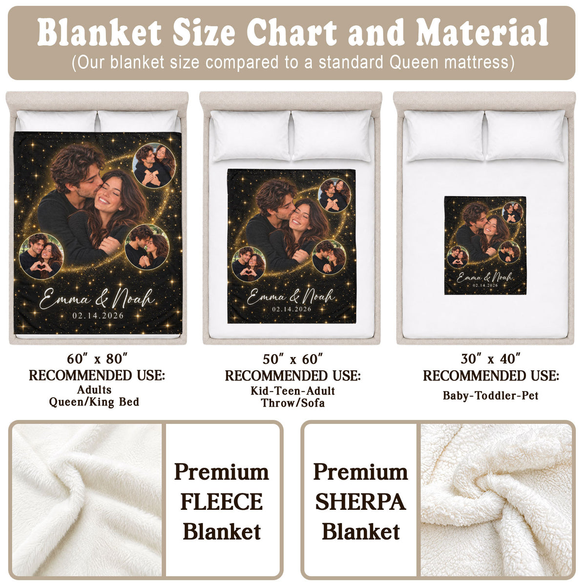 Custom Photo Collage Fleece Blanket Starry Sparkle Picture Throw Warm Bedding Cover