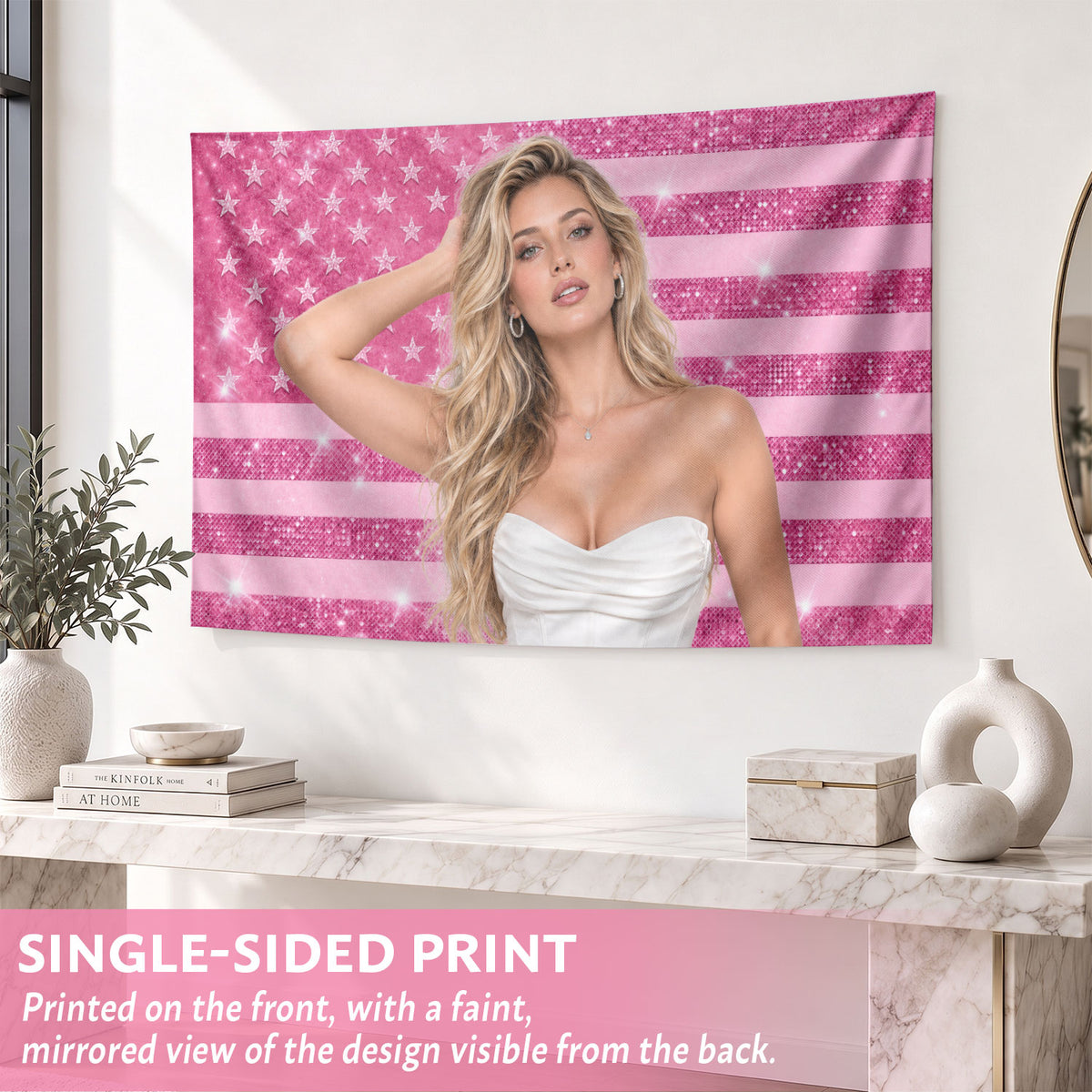 Custom Photo Patriotic American Flag Tapestry Glitter Sparkle Stars Wall Hanging Backdrop