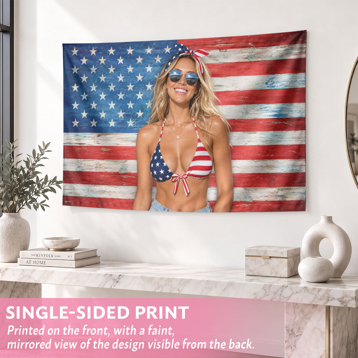 Custom Photo Patriotic American Flag Tapestry Vintage Wood Board Stars Wall Hanging Sheet