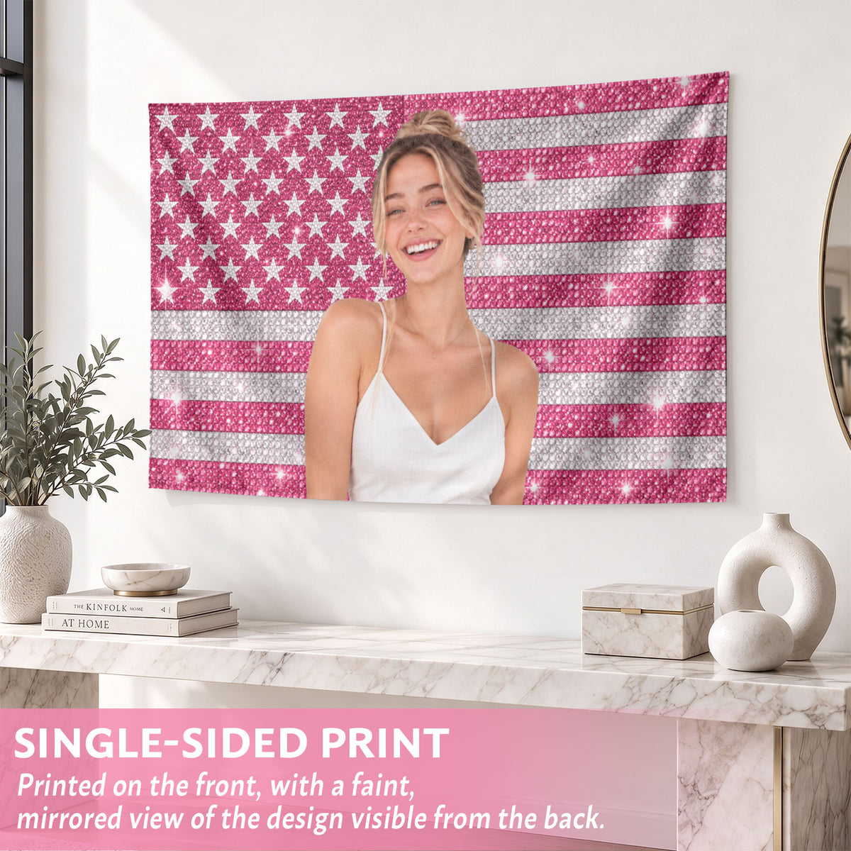 Custom Photo Patriotic American Flag Tapestry Sparkle Stars Stripes Wall Hanging Sheet