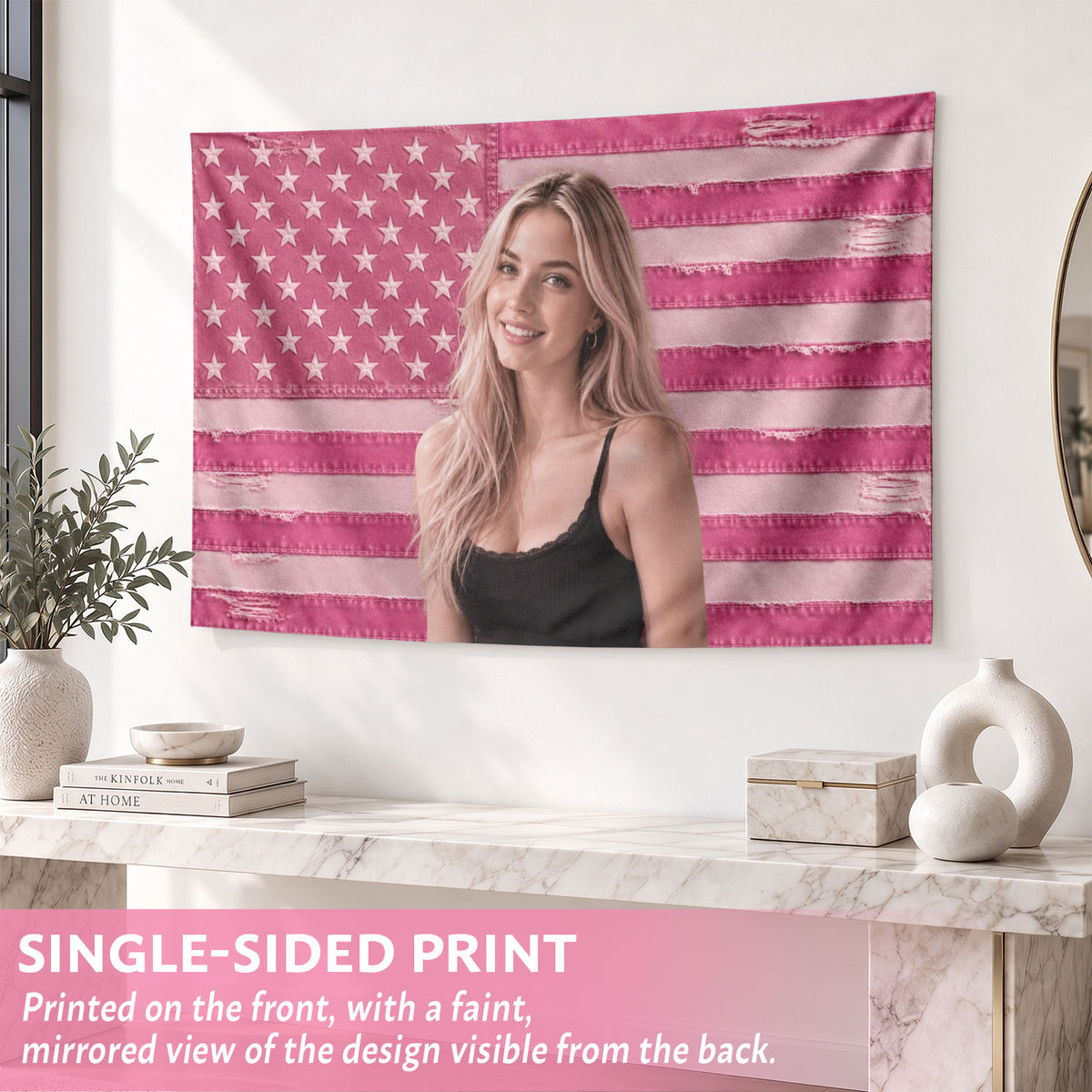 Custom Photo Patriotic American Flag Tapestry Distressed Denim Stars Wall Hanging Sheet