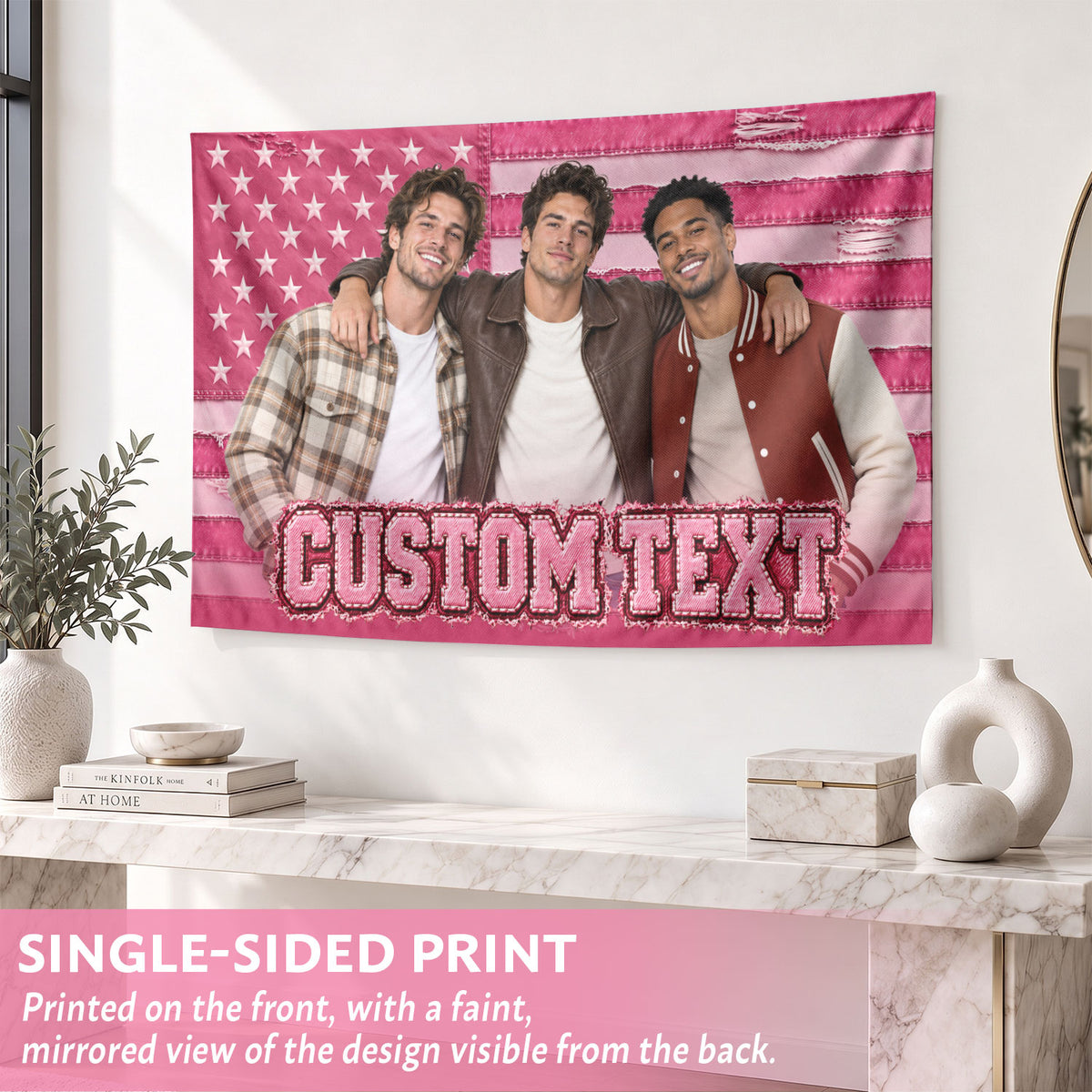 Custom Photo Text American Flag Tapestry Distressed Denim Stars Wall Hanging Backdrop