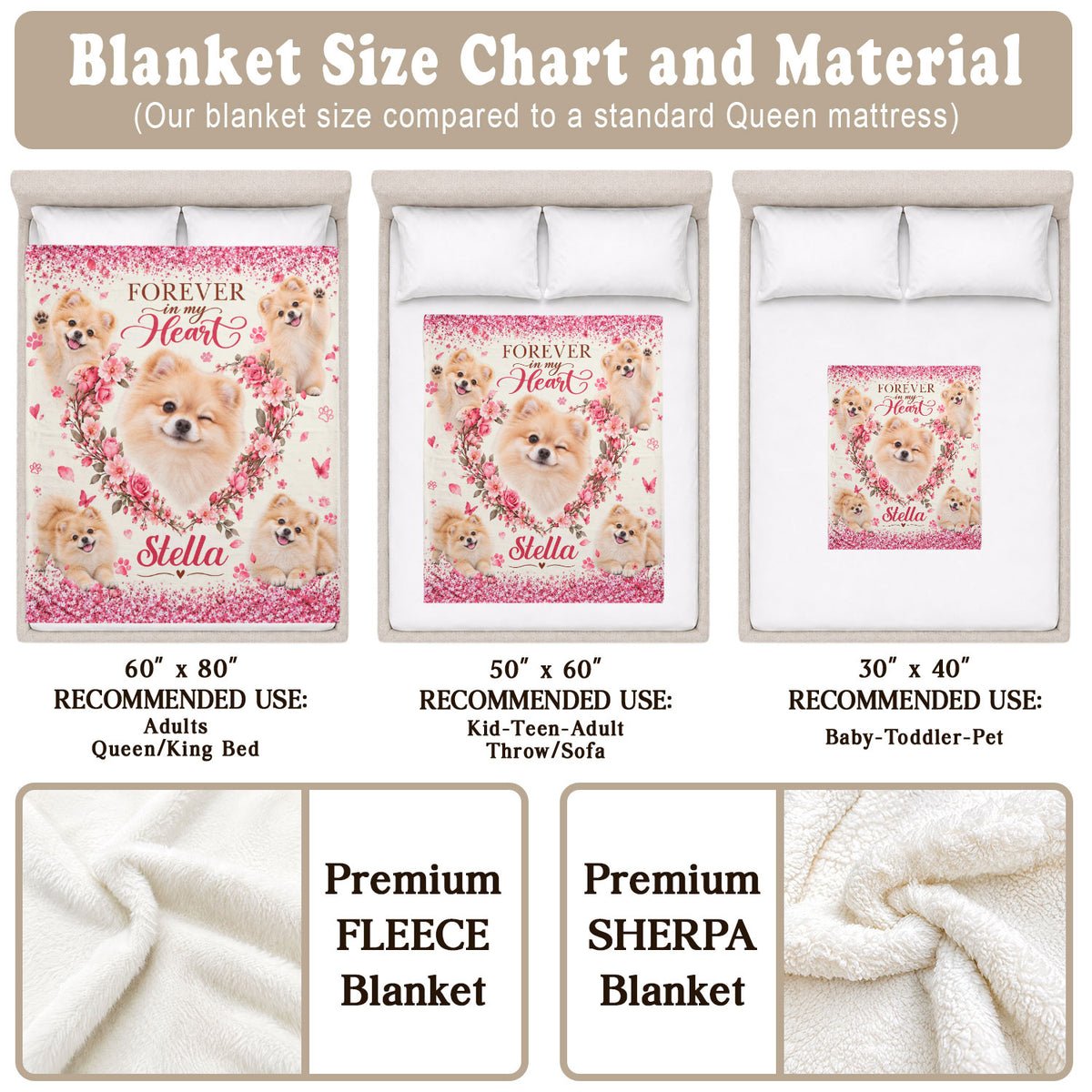 Custom Dog Memorial Photo Collage Rose Floral Heart Paw Print Fleece Throw Blanket