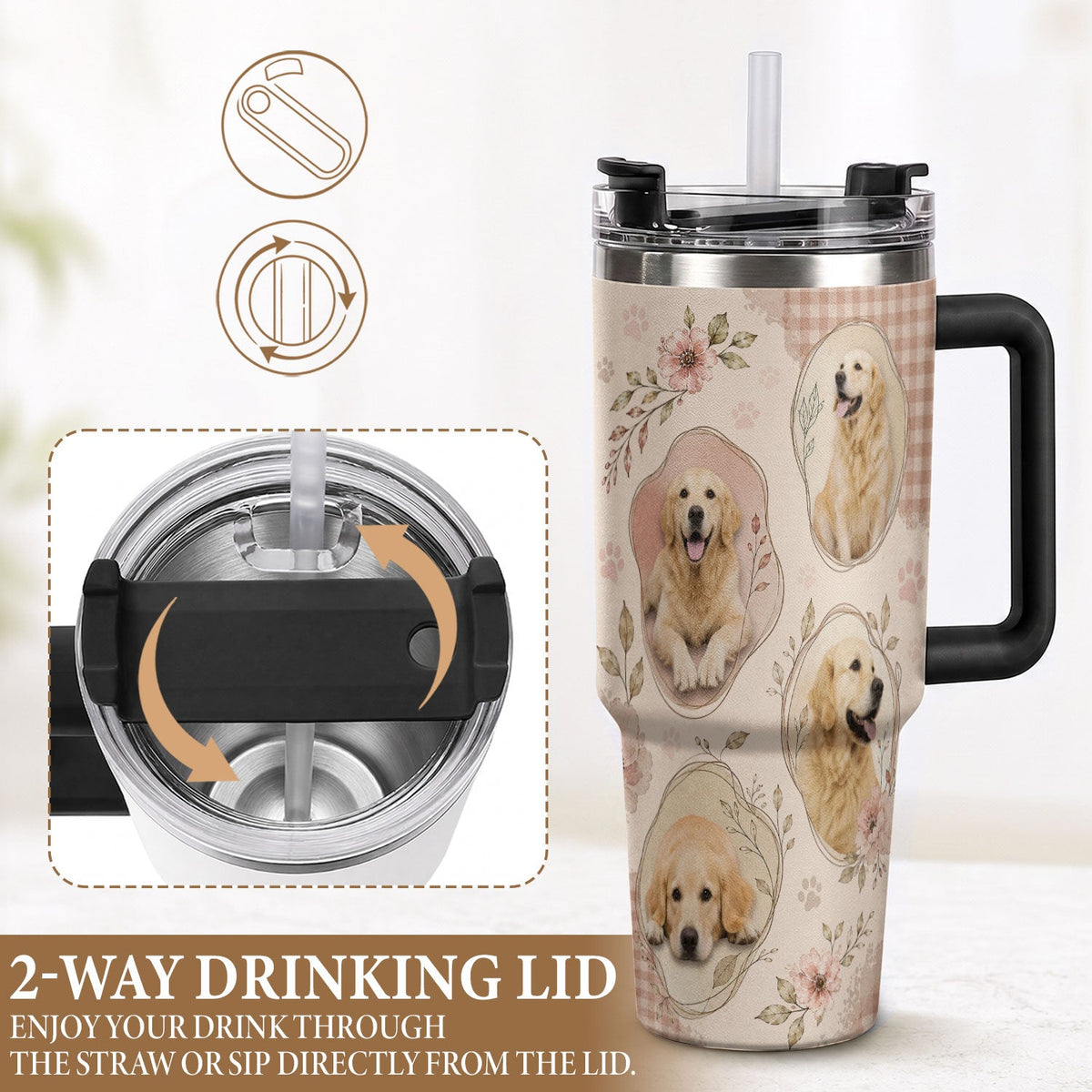 Custom Dog Photo Tumbler with Handle Forever In My Heart Personalised Pet Loss Memorial Gift