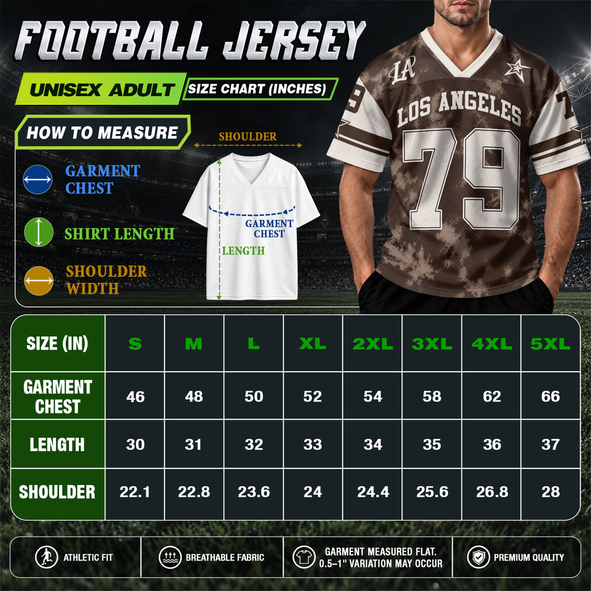 Custom Los Angeles Football Jersey Unisex Brown Tie Dye Y2K Jersey Shirt Clothing Top