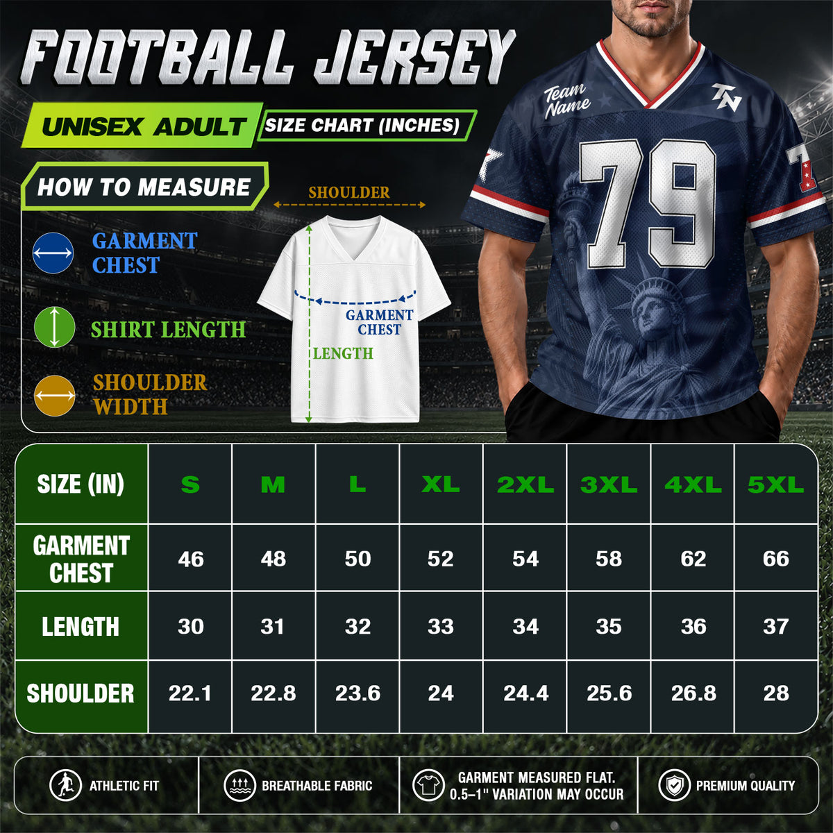 Custom Eagle Guard Football Jersey Unisex Blue Star Patriotic Y2K Outfits Shirt Top
