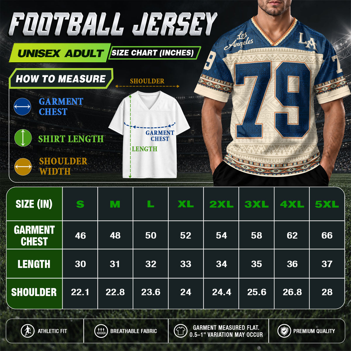 Custom Navy Los Angeles Football Jersey Unisex Aztec Print Y2K Outfits Shirt Top