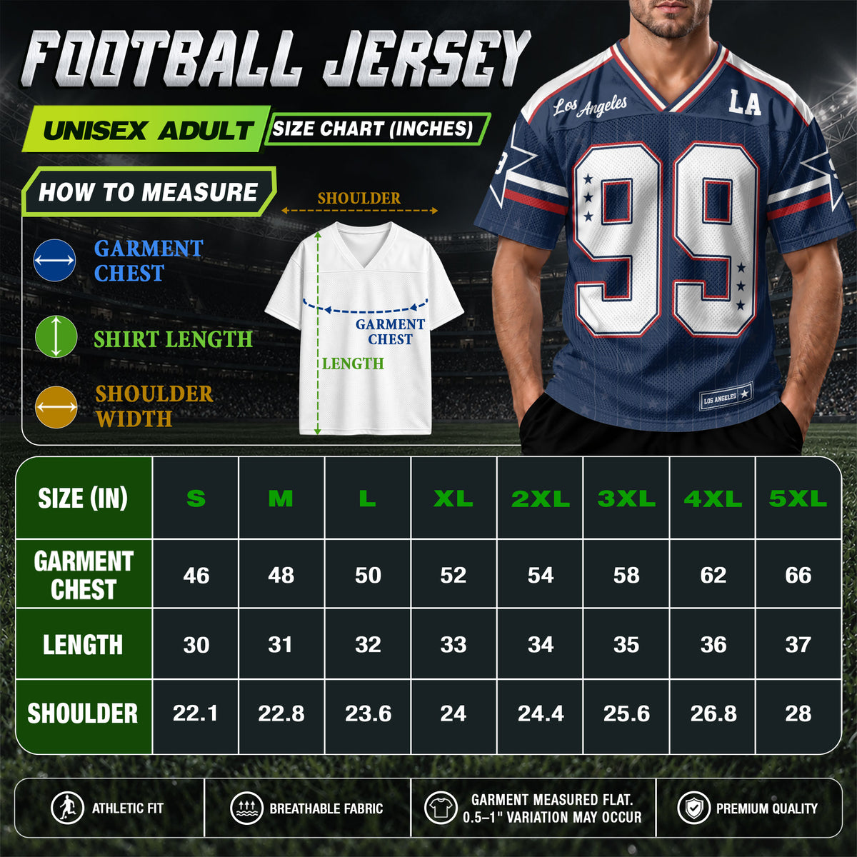 Custom Blue Los Angeles Football Y2K Jersey Unisex Star Patriotic Team Shirt Top Apparel
