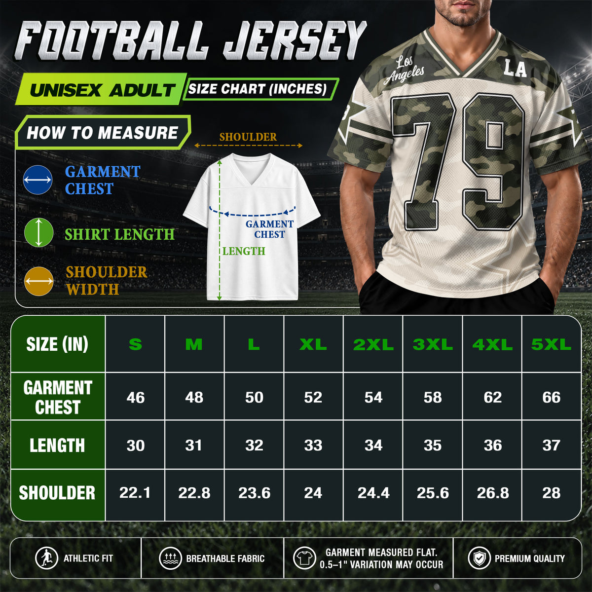 Custom Camo Los Angeles Football Y2K Jersey Unisex Star Camouflage Team Shirt Top