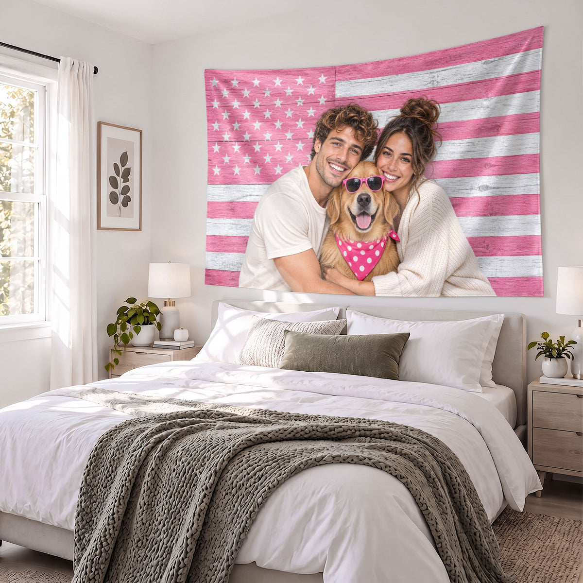 Custom Photo Patriotic American Flag Tapestry Rustic Wood Stars Wall Hanging Backdrop