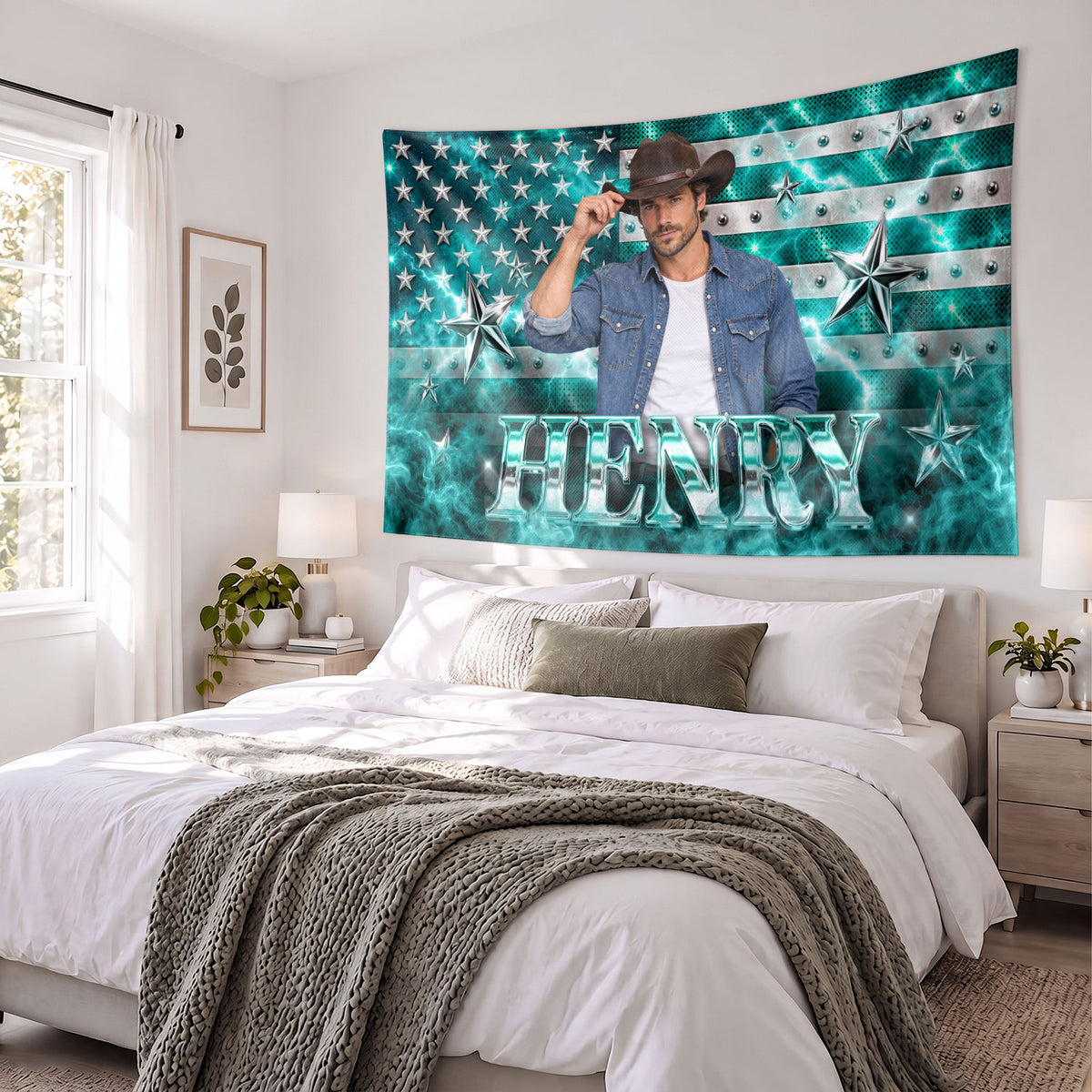Custom Photo Patriotic American Flag Tapestry Lightning Stars Wall Hanging Backdrop Sheet