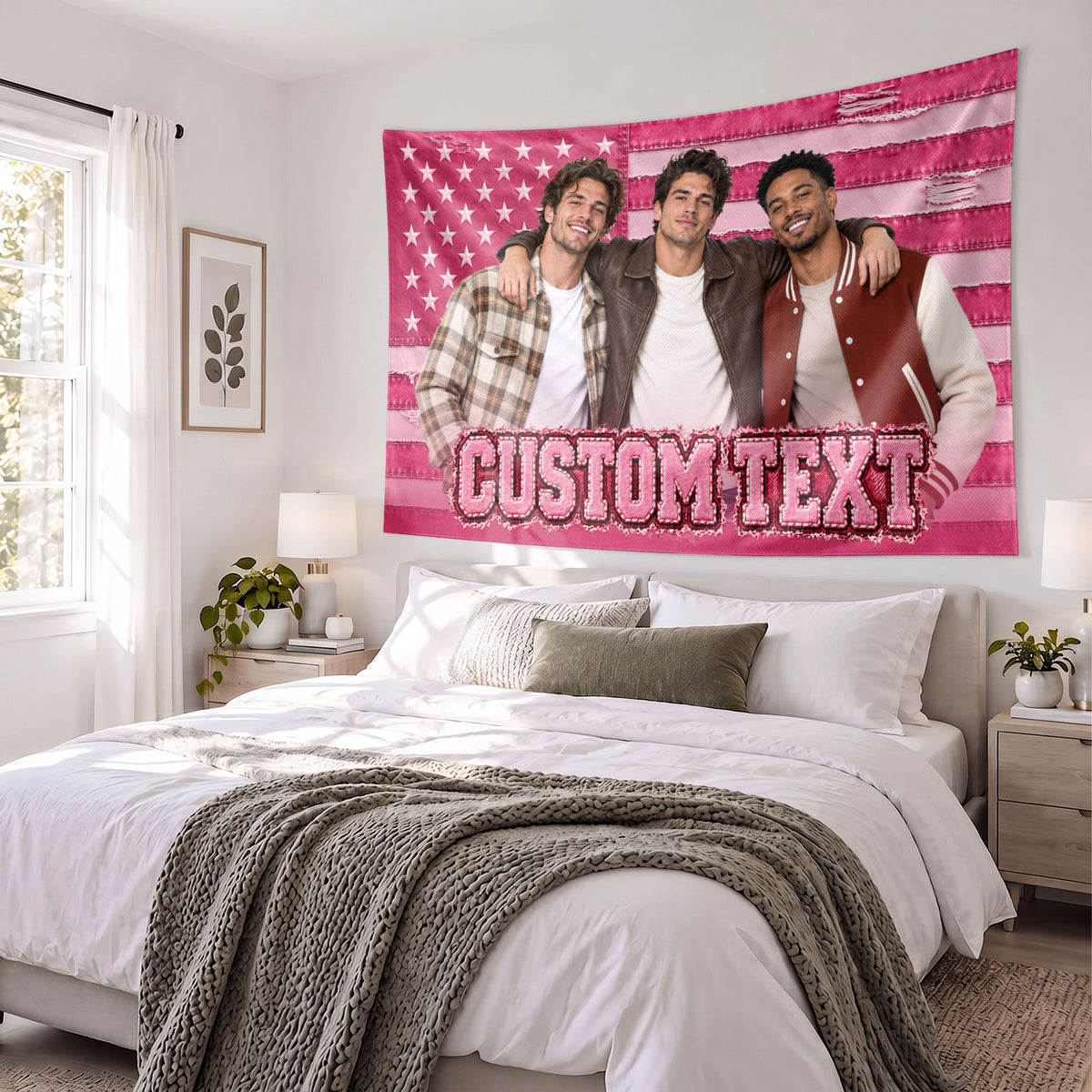Custom Photo Text American Flag Tapestry Distressed Denim Stars Wall Hanging Backdrop