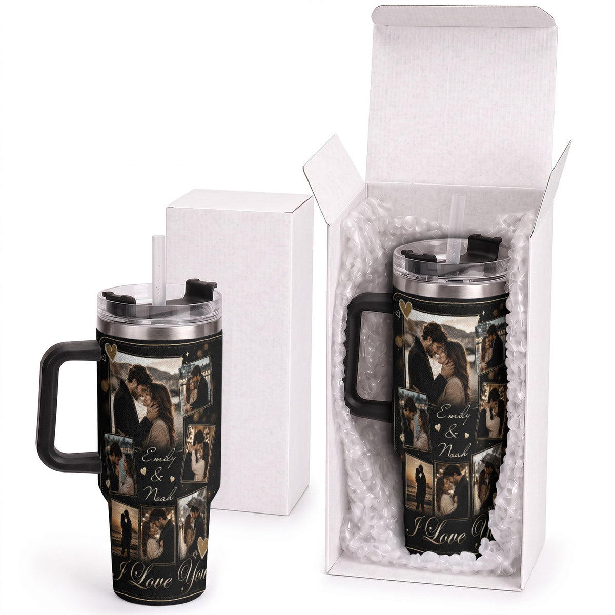 Custom Couple Memory Collage Tumbler Names Date Insulated Drinkware Cup Lid Piece