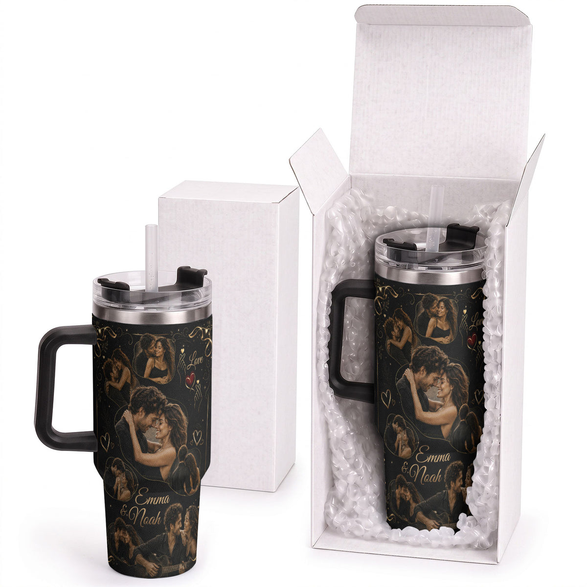 Custom Couple Love Photo Collage Tumbler Names Thermal Drinkware Cup Lid Piece Item